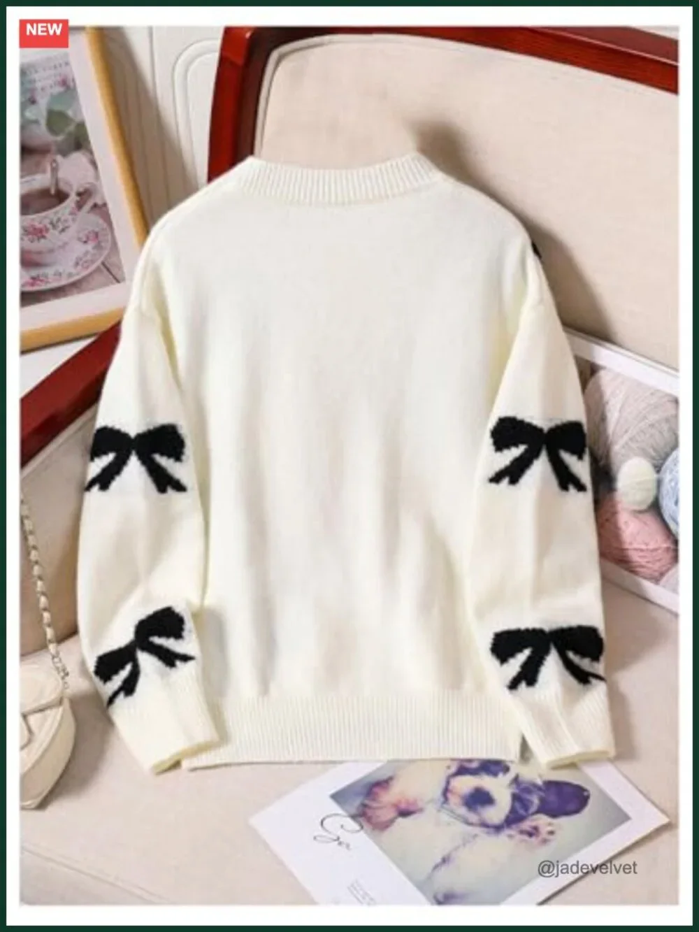 Girl's Bow Sweater Long Sleeve Drop Shoulder Loose Pullover Top